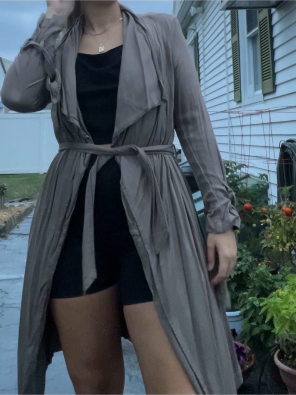 Thread & Supply Taupe Long Sleeve Duster Coat with Tie Belt